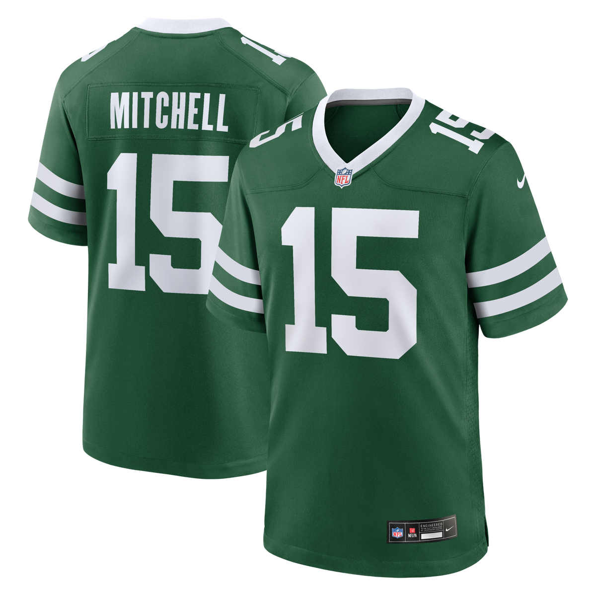 New York Jets Adonai Mitchell Legacy Green Team Game Football Jersey