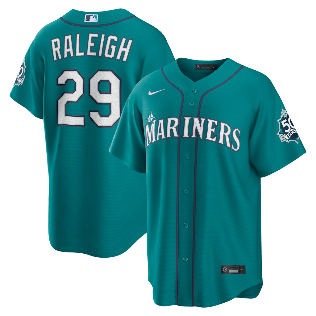 Seattle Mariners Cal Raleigh Teal Alternate 50th Season Patch Stadium Baseball Jersey