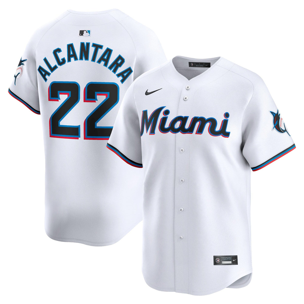 Miami Marlins Sandy Alcantara White Home Limited Player Baseball Jersey