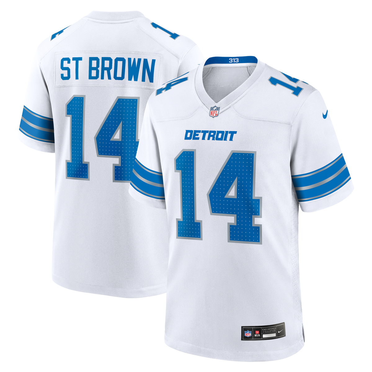 Detroit Lions Amon-Ra St. Brown White Game Football Jersey