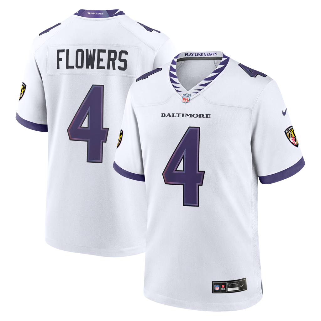Baltimore Ravens Zay Flowers White Game Football Jersey