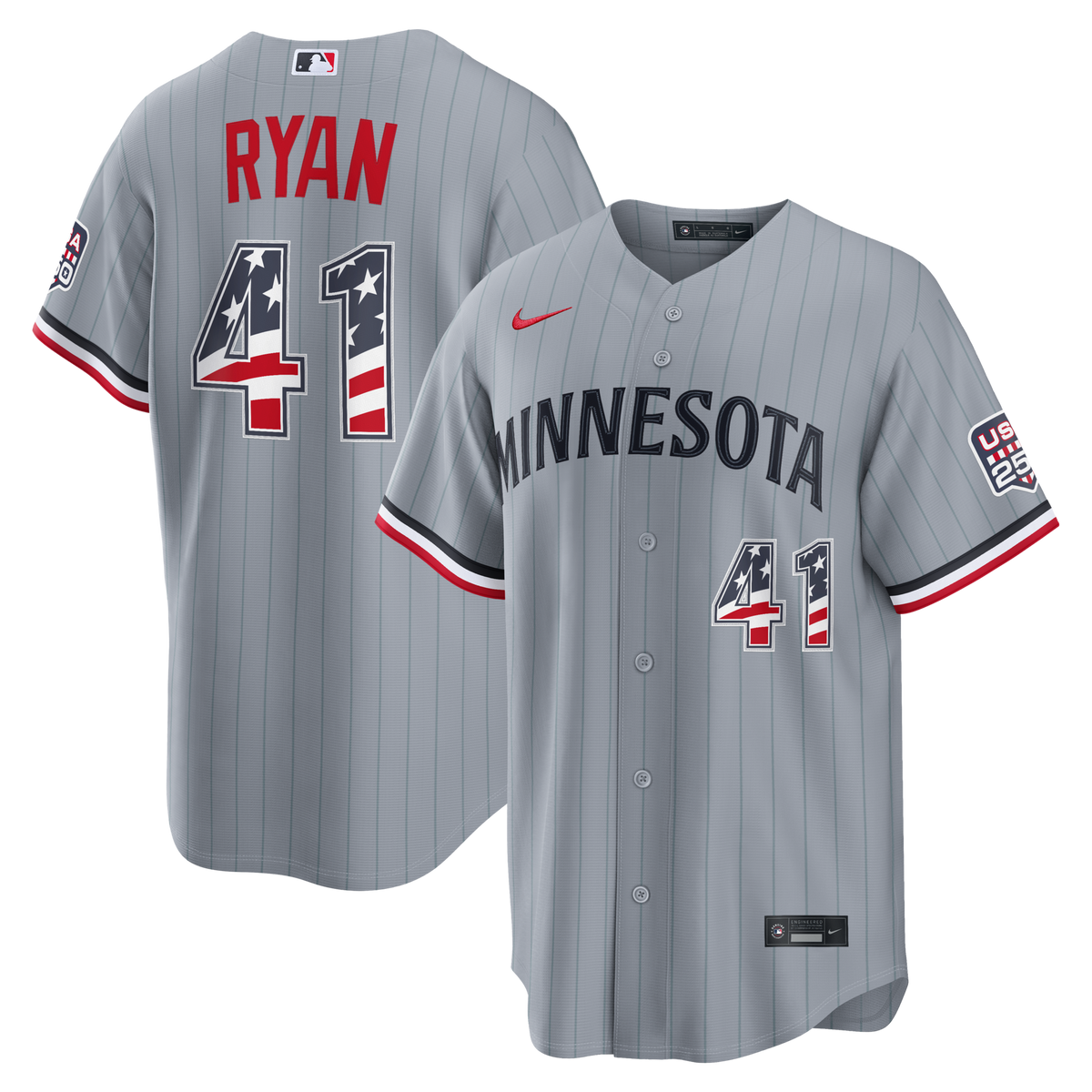 Fourth of July Minnesota Twins Joe Ryan Gray USA 250 Stadium Baseball Jersey