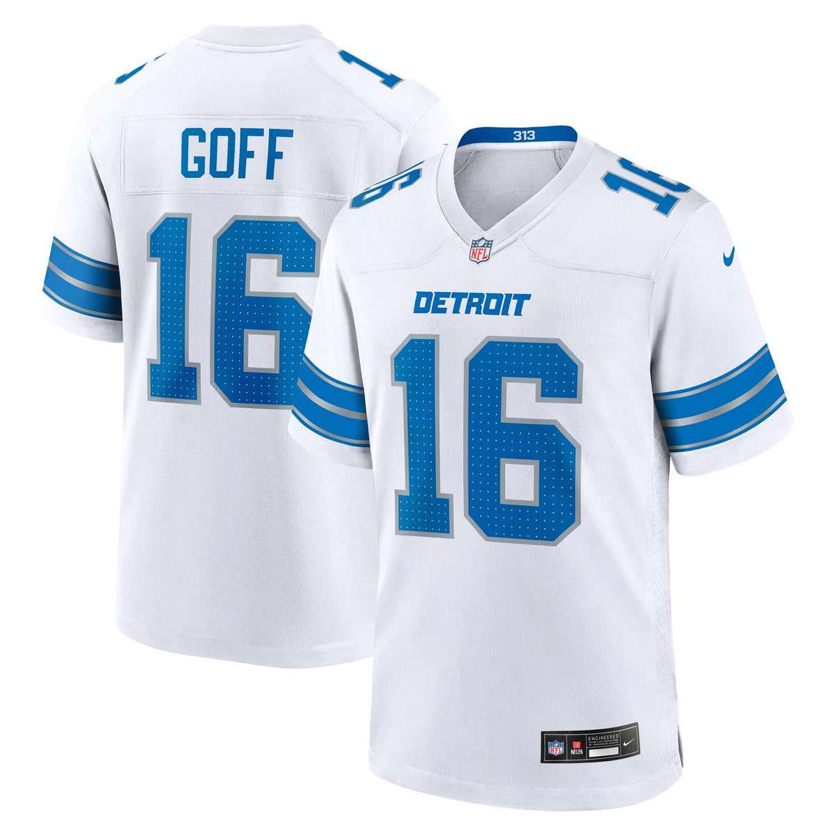 Detroit Lions Jared Goff White Game Football Jersey