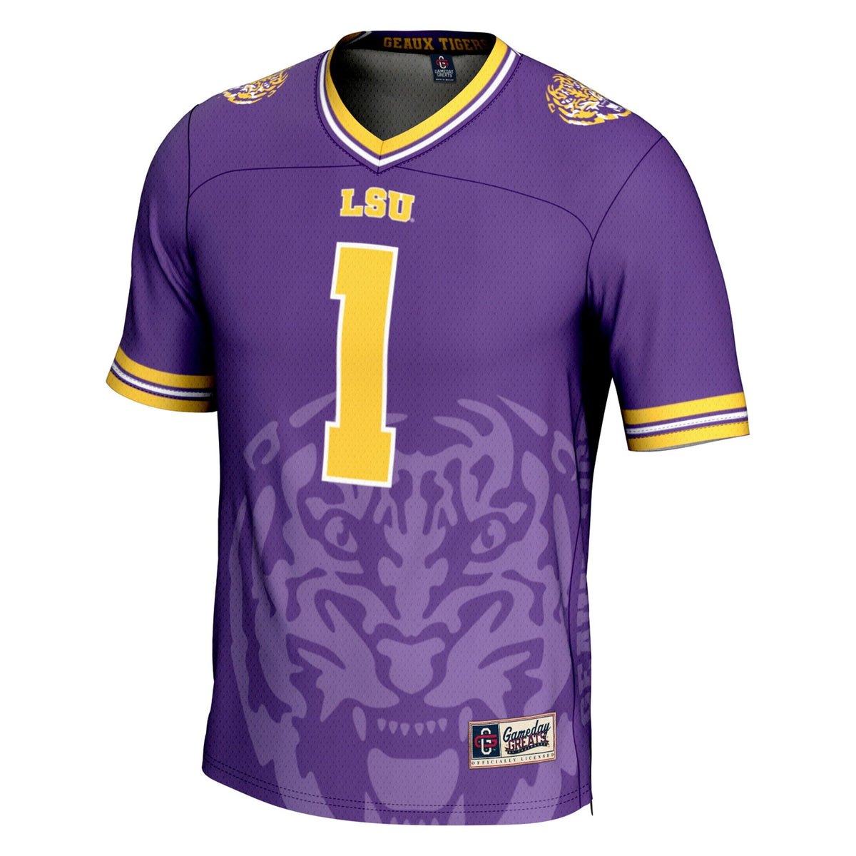 #1 Purple LSU Tigers Icon Print Football Fashion Jersey