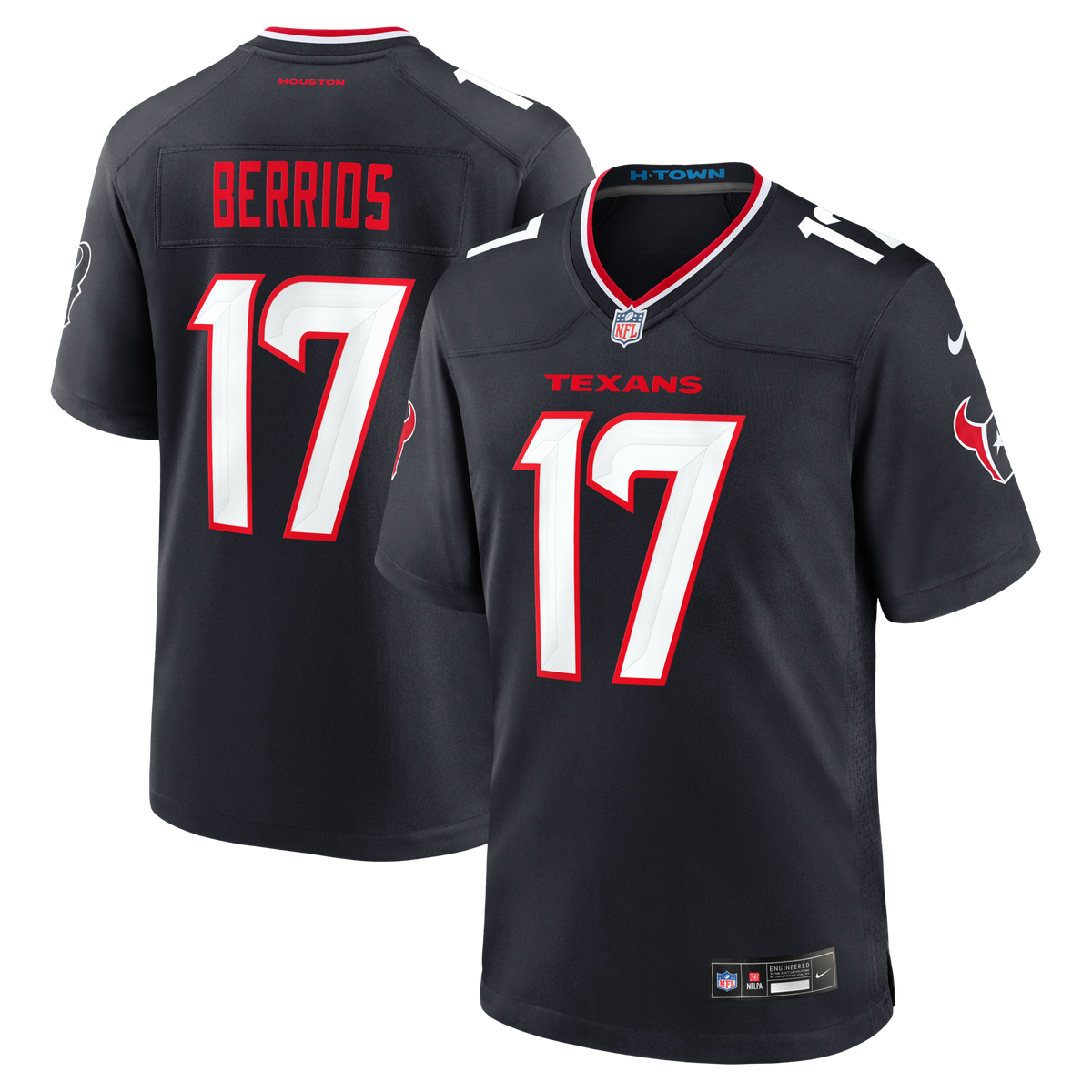Houston Texans Braxton Berrios Navy Team Game Football Jersey