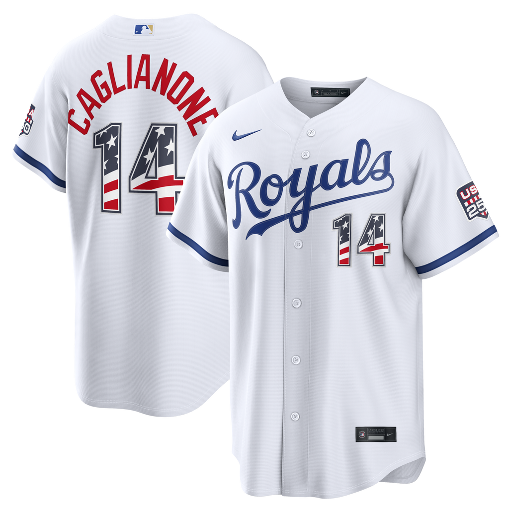 Fourth of July Kansas City Royals Jac Caglianone White USA 250 Stadium Baseball Jersey