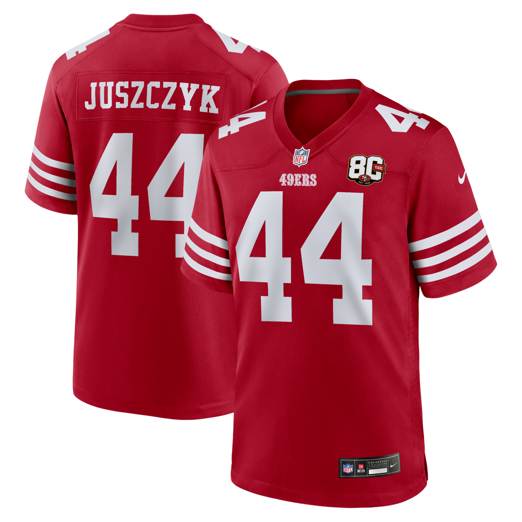San Francisco 49ers Kyle Juszczyk Scarlet 80th Anniversary Game Football Jersey