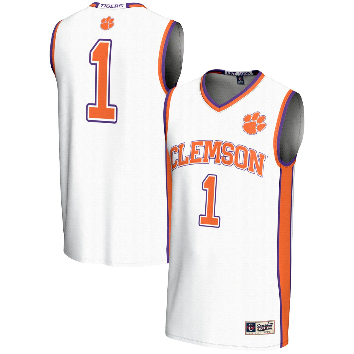 #1 White Clemson Tigers Lightweight Basketball Jersey