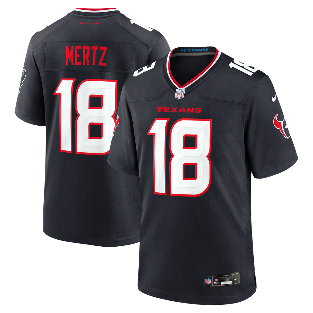 Houston Texans Graham Mertz Navy Team Game Football Jersey