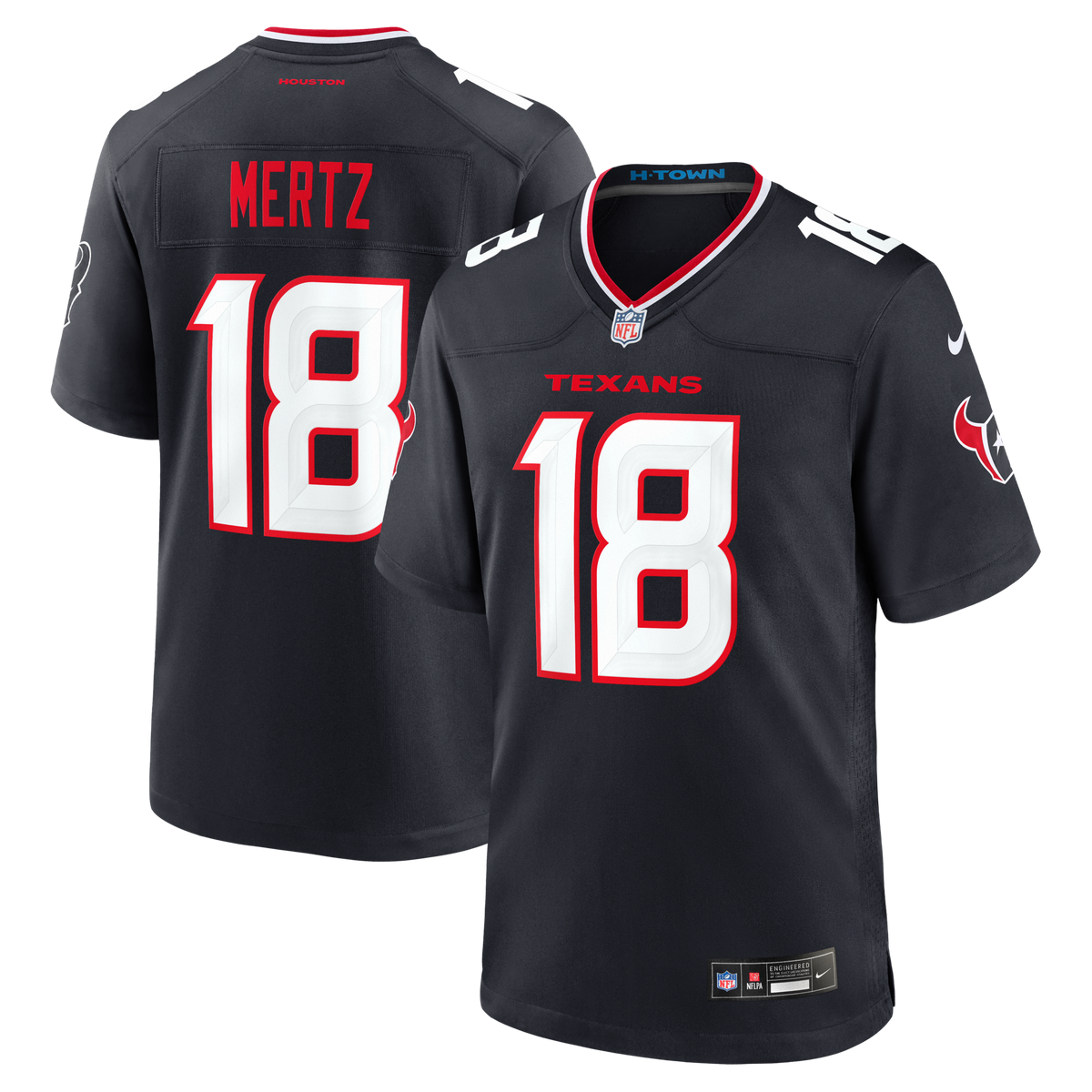 Houston Texans Graham Mertz Navy Team Game Football Jersey