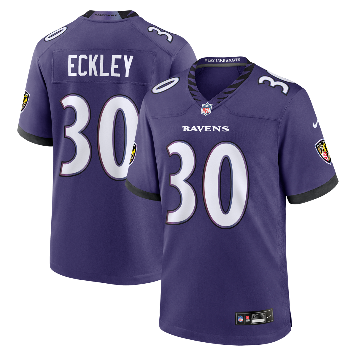 Baltimore Ravens Ryan Eckley Purple Team Game Football Jersey