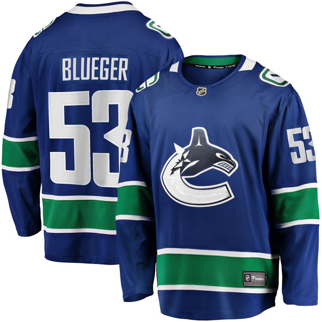 Vancouver Canucks Teddy Blueger Blue Home Breakaway Hockey Jersey