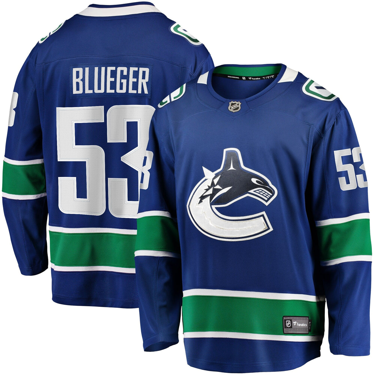 Vancouver Canucks Teddy Blueger Blue Home Breakaway Hockey Jersey