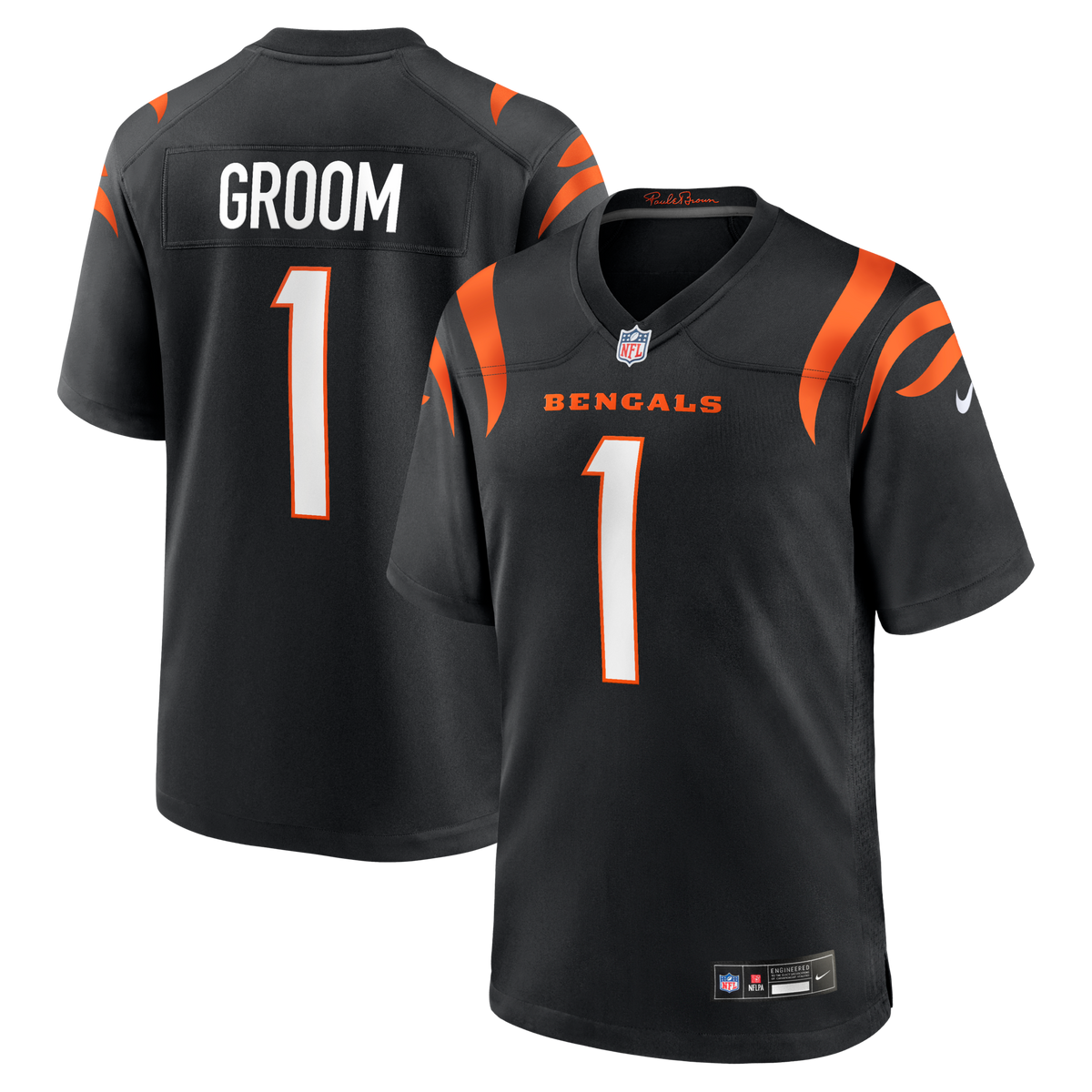 Cincinnati Bengals Number 1 Groom Black Game Football Jersey