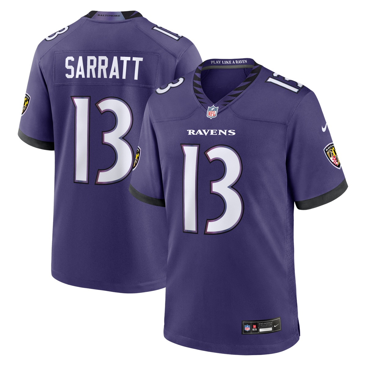 Baltimore Ravens Elijah Sarratt Purple Team Game Football Jersey