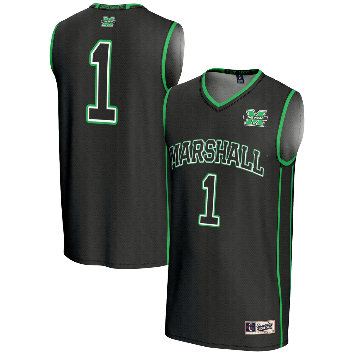 #1 Marshall Thundering Herd Lightweight Basketball Jersey - Black