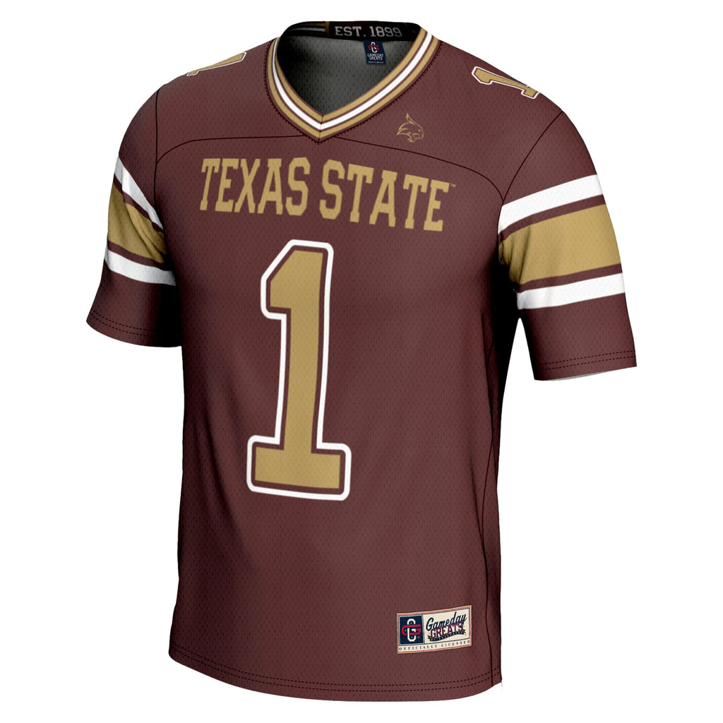 #1 Texas State Bobcats Endzone Football Jersey - Maroon