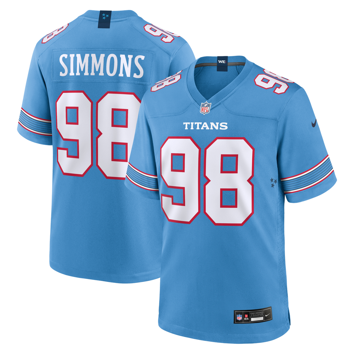 Tennessee Titans Jeffery Simmons Light Blue Game Football Jersey
