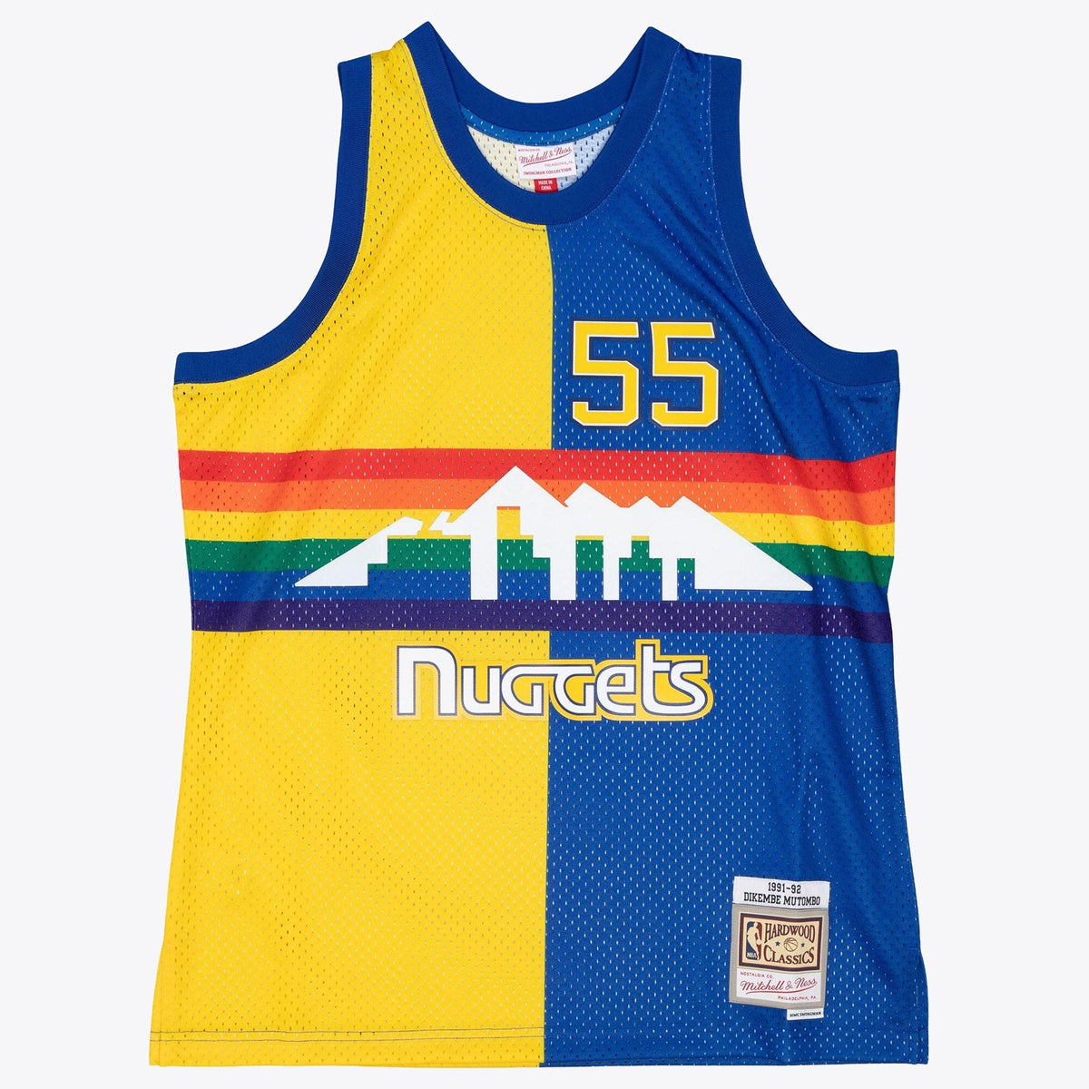 Denver Nuggets Dikembe Mutombo 1991 Split Swingman Jersey - Blue/Yellow