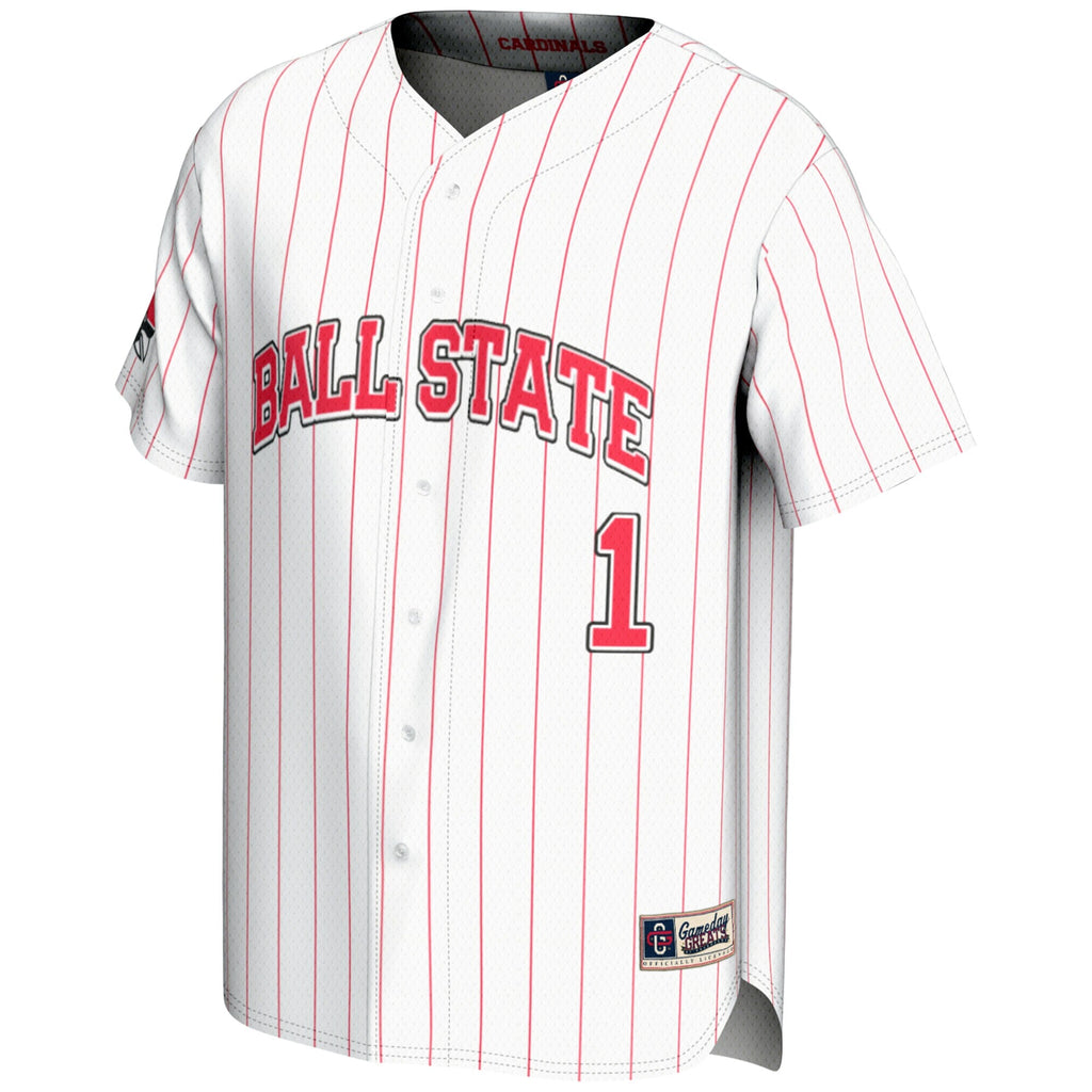 #1 Ball State Cardinals Lightweight Baseball Fashion Jersey - White