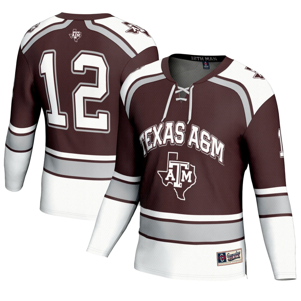 #12 Texas A&M Aggies Hockey Fashion Jersey – Maroon