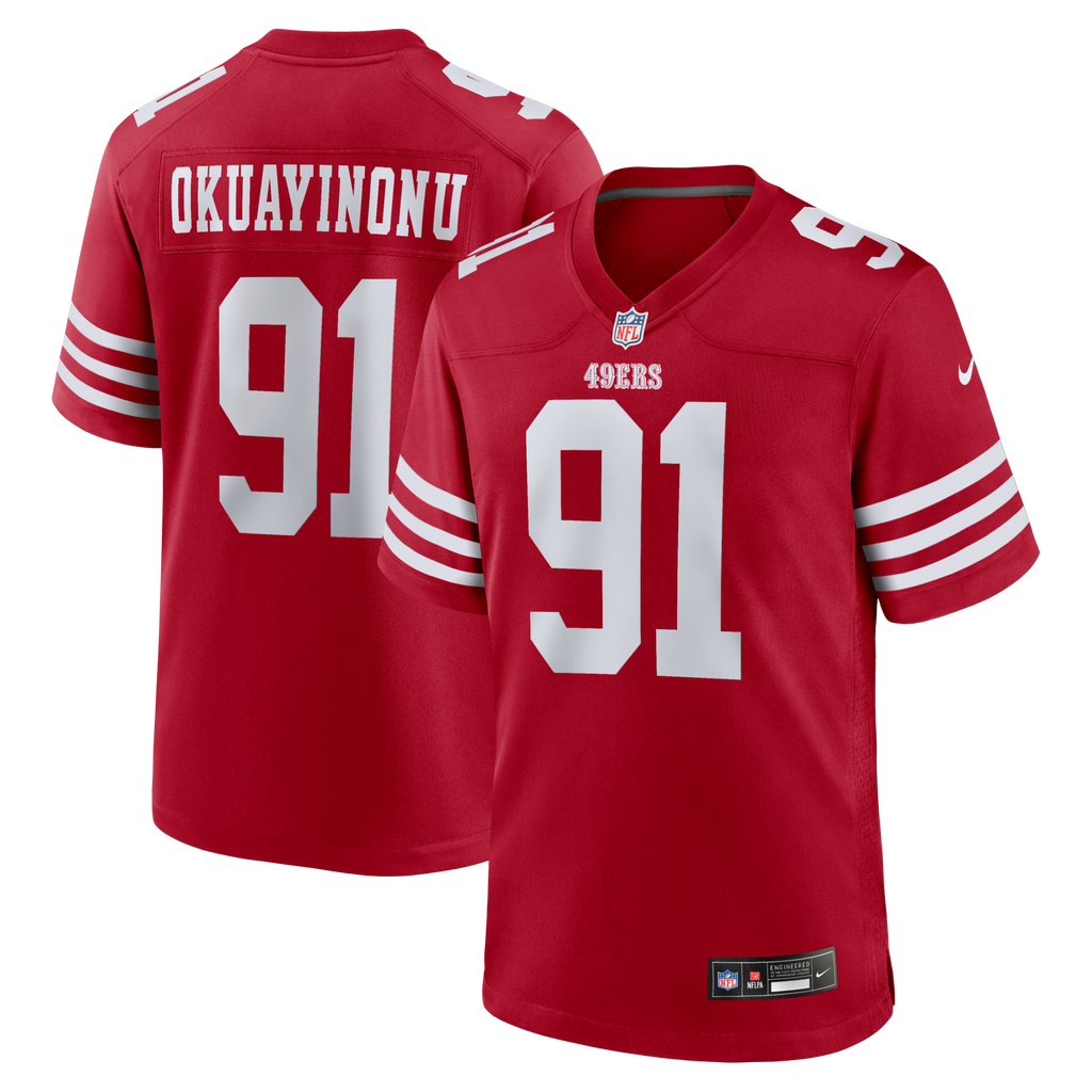 San Francisco 49ers Sam Okuayinonu Scarlet Team Game Football Jersey