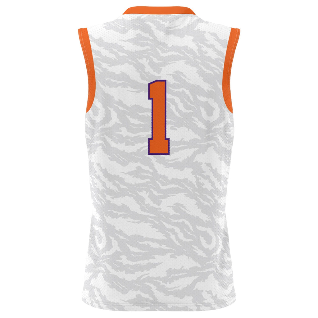 #1 Clemson Tigers Lightweight Tiger Print Basketball Jersey - White