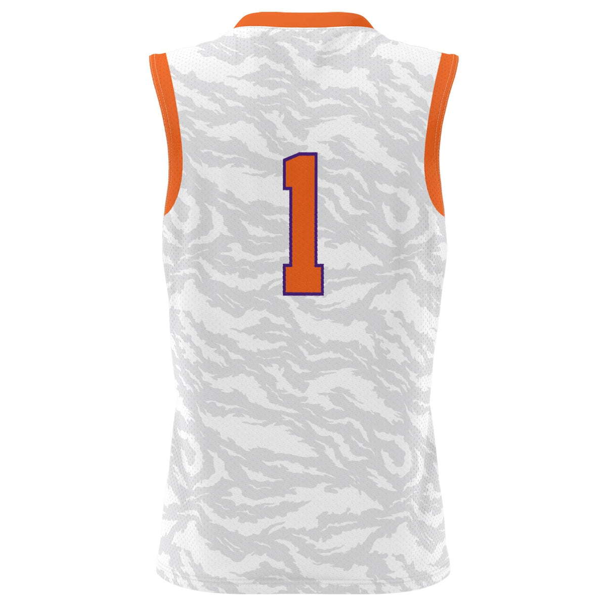 #1 Clemson Tigers Lightweight Tiger Print Basketball Jersey - White