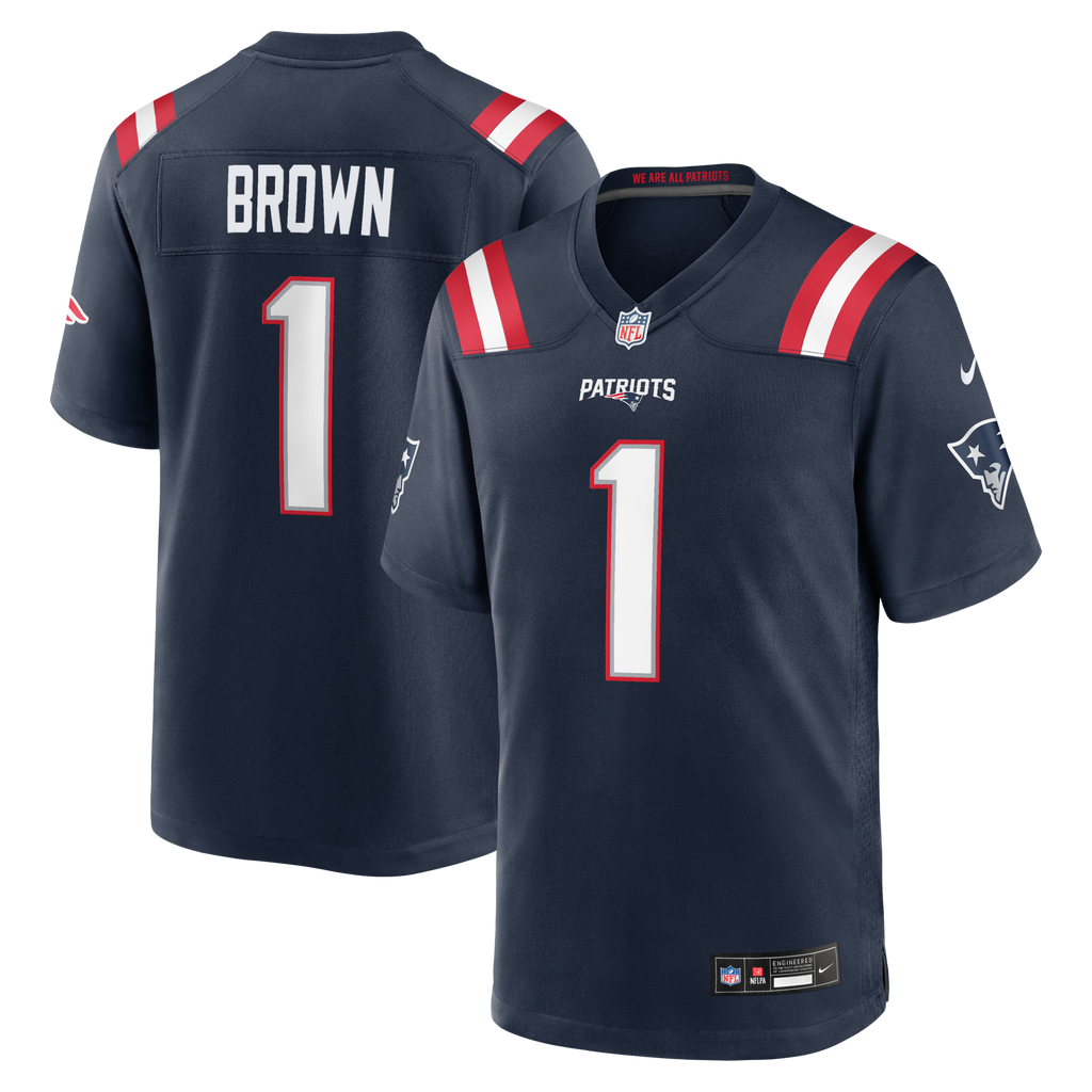 New England Patriots A.J. Brown Navy Team Game Football Jersey