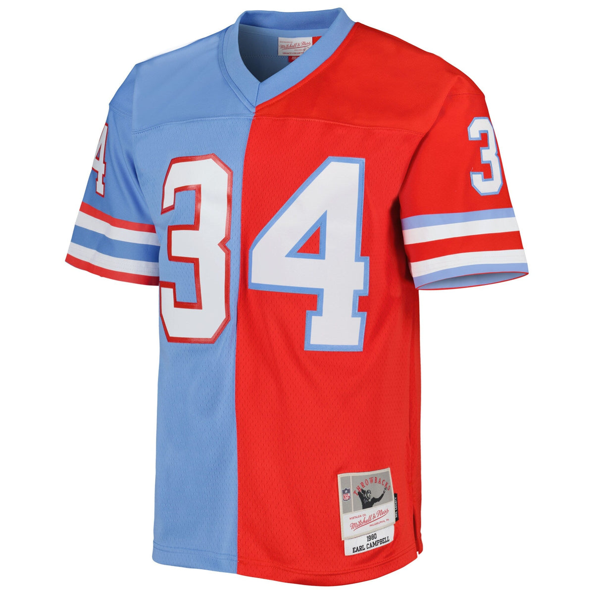 Houston Oilers Earl Campbell Red/Light Blue Gridiron Classics 1980 Split Legacy Replica Football Jersey