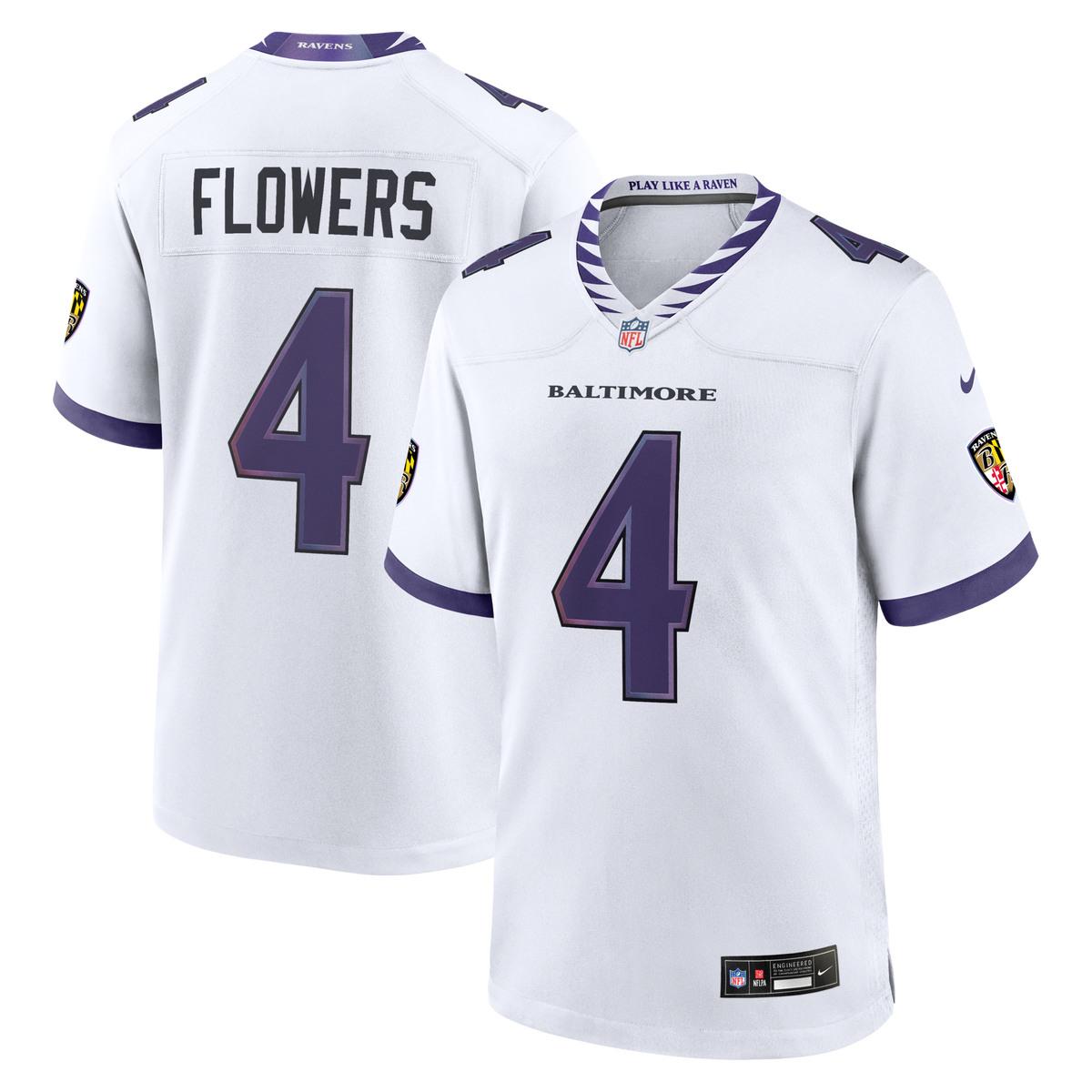 Baltimore Ravens Zay Flowers White Game Football Jersey