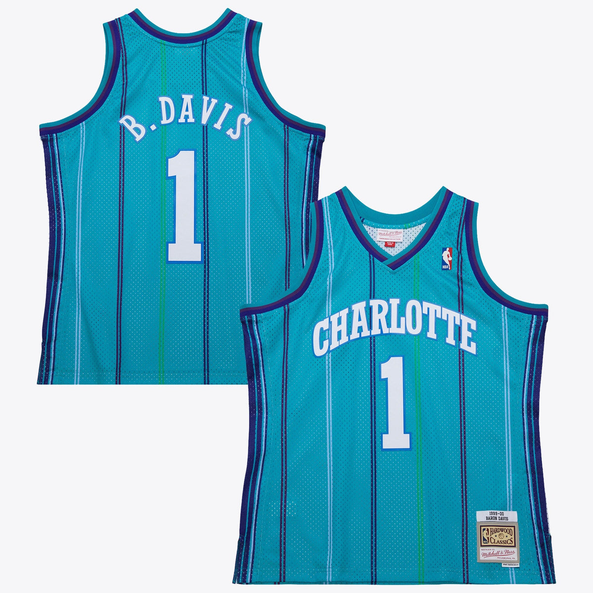 Charlotte Hornets Baron Davis 1999 Swingman Road Jersey - Teal