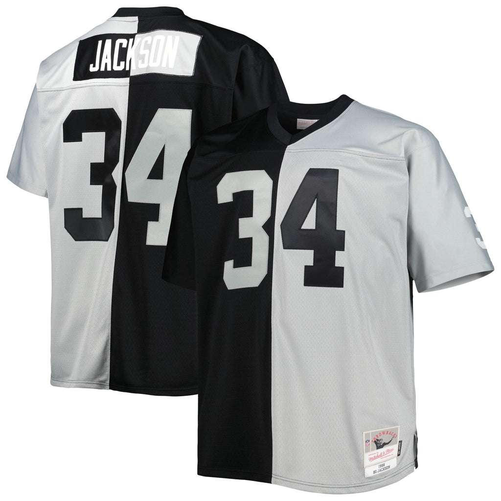 Las Vegas Raiders Bo Jackson Black/Silver Big & Tall Split Legacy Retired Player Replica Football Jersey