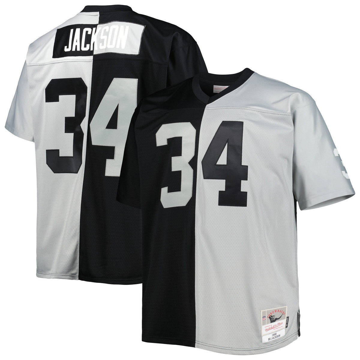 Las Vegas Raiders Bo Jackson Black/Silver Big & Tall Split Legacy Retired Player Replica Football Jersey