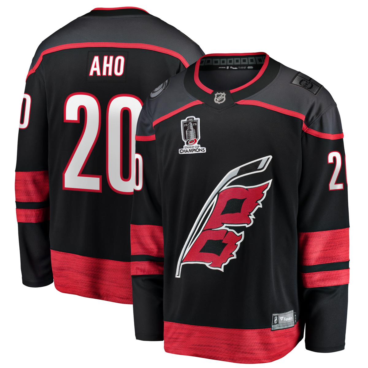 Carolina Hurricanes Sebastian Aho Black 2026 Stanley Cup Champions Home Breakaway Hockey Jersey