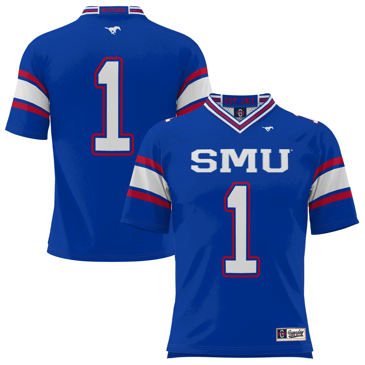 #1 Royal SMU Mustangs Endzone Football Jersey