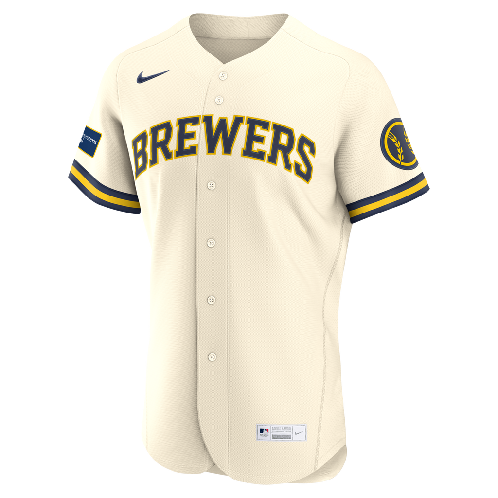 Milwaukee Brewers Cream Home Sponsor Patch Baseball Jersey
