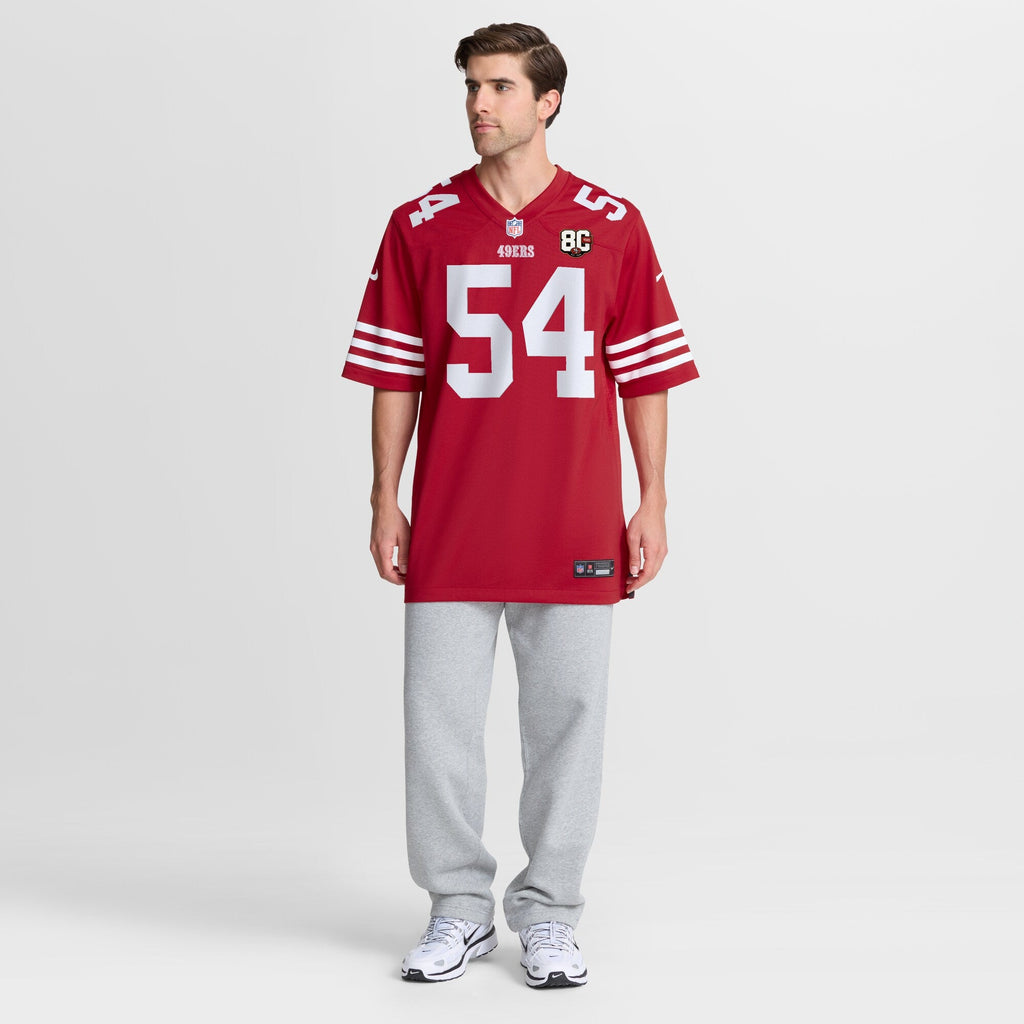 San Francisco 49ers Fred Warner Scarlet 80th Anniversary Game Football Jersey
