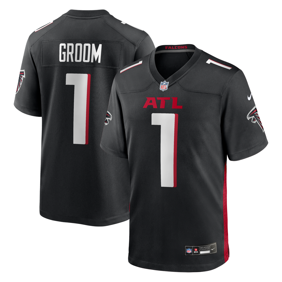 Atlanta Falcons Number 1 Groom Black Game Football Jersey
