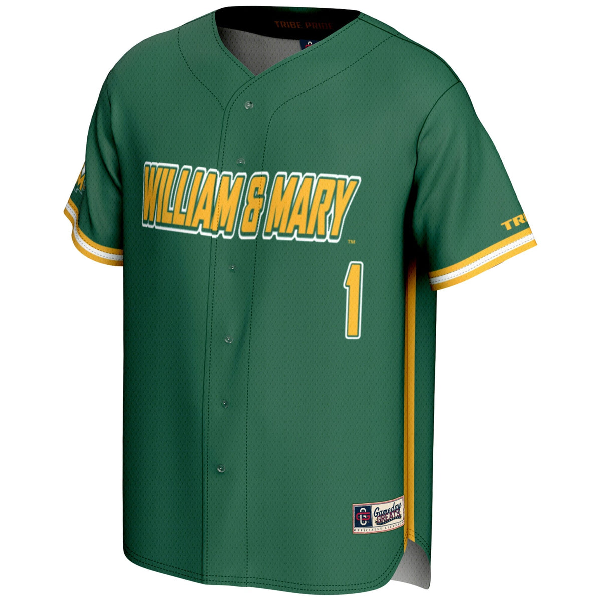 #1 William & Mary Tribe Lightweight Baseball Fashion Jersey - Green