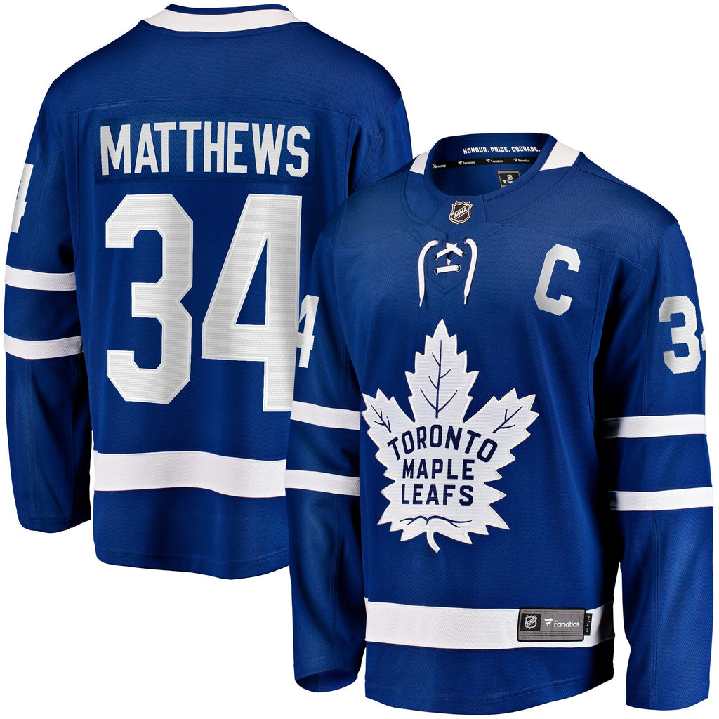 Toronto Maple Leafs Auston Matthews Blue Captain Patch Home Breakaway Player Hockey Jersey