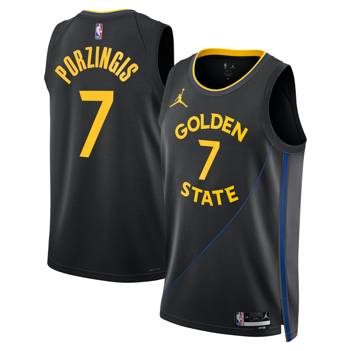 Golden State Warriors 2024/25 Statement Edition Swingman Jersey - Black - Kristaps Porziņģis