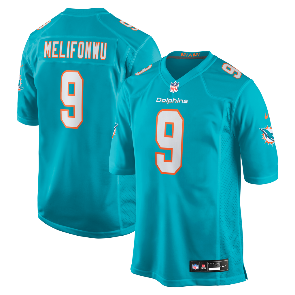 Miami Dolphins Ifeatu Melifonwu Aqua Team Game Football Jersey