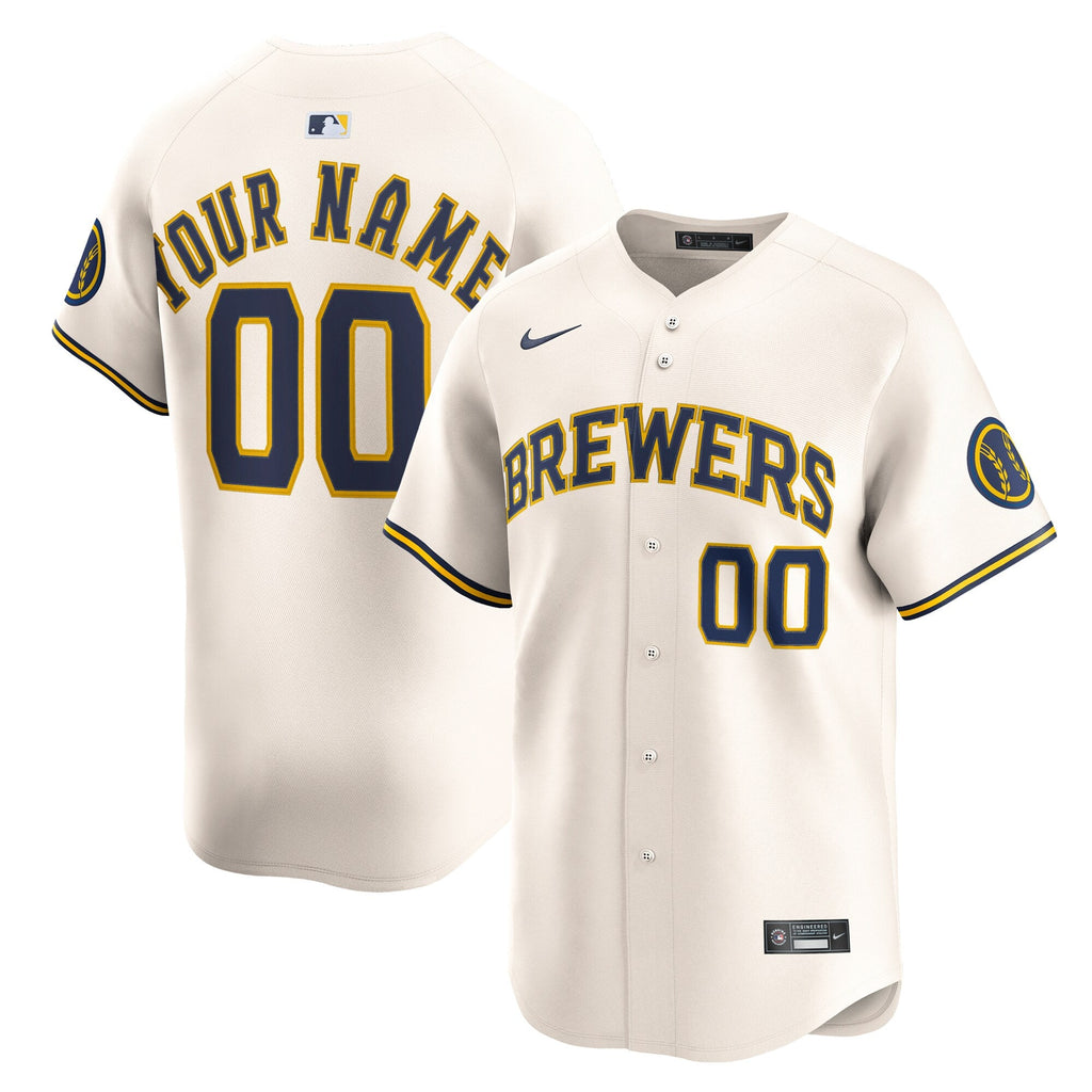 Milwaukee Brewers Cream Home Limited Custom Baseball Jersey