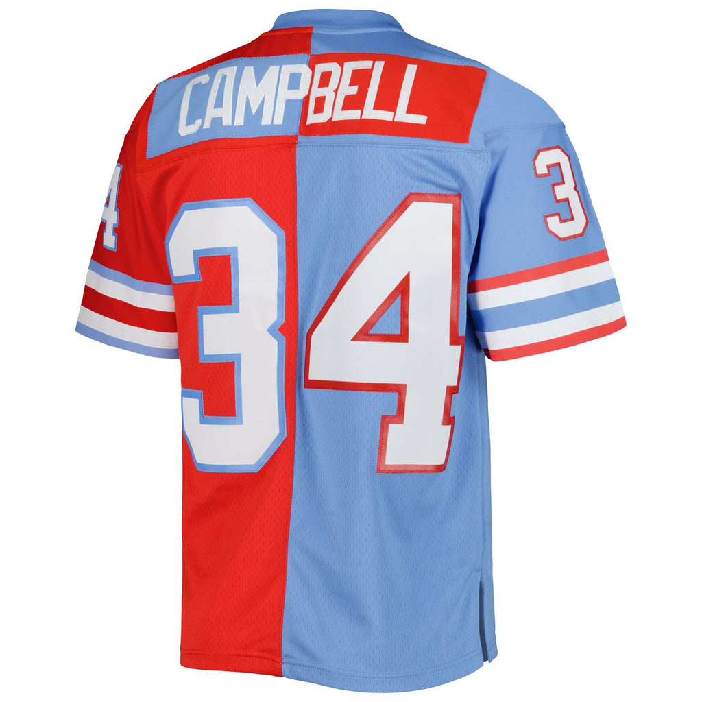 Houston Oilers Earl Campbell Red/Light Blue Gridiron Classics 1980 Split Legacy Replica Football Jersey