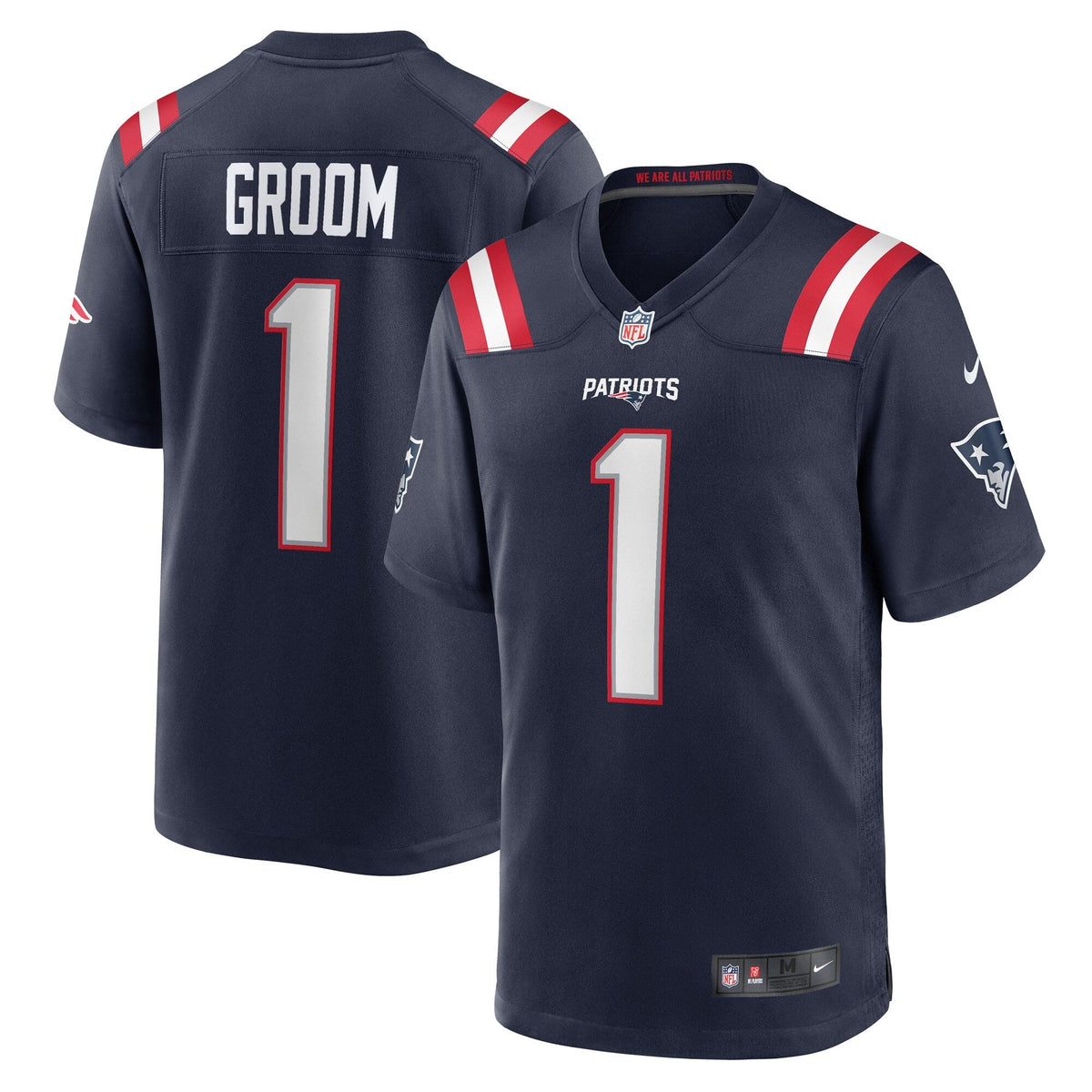 New England Patriots Number 1 Groom Navy Game Football Jersey