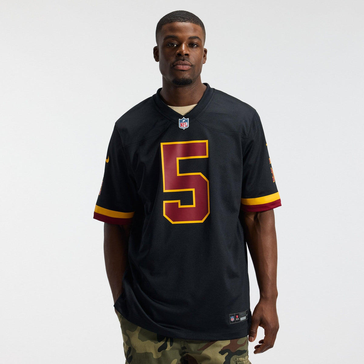 Hail Raiser Washington Commanders Jayden Daniels Black Alternate Game Football Jersey