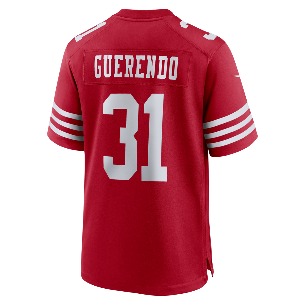 San Francisco 49ers Isaac Guerendo Scarlet Game Football Jersey