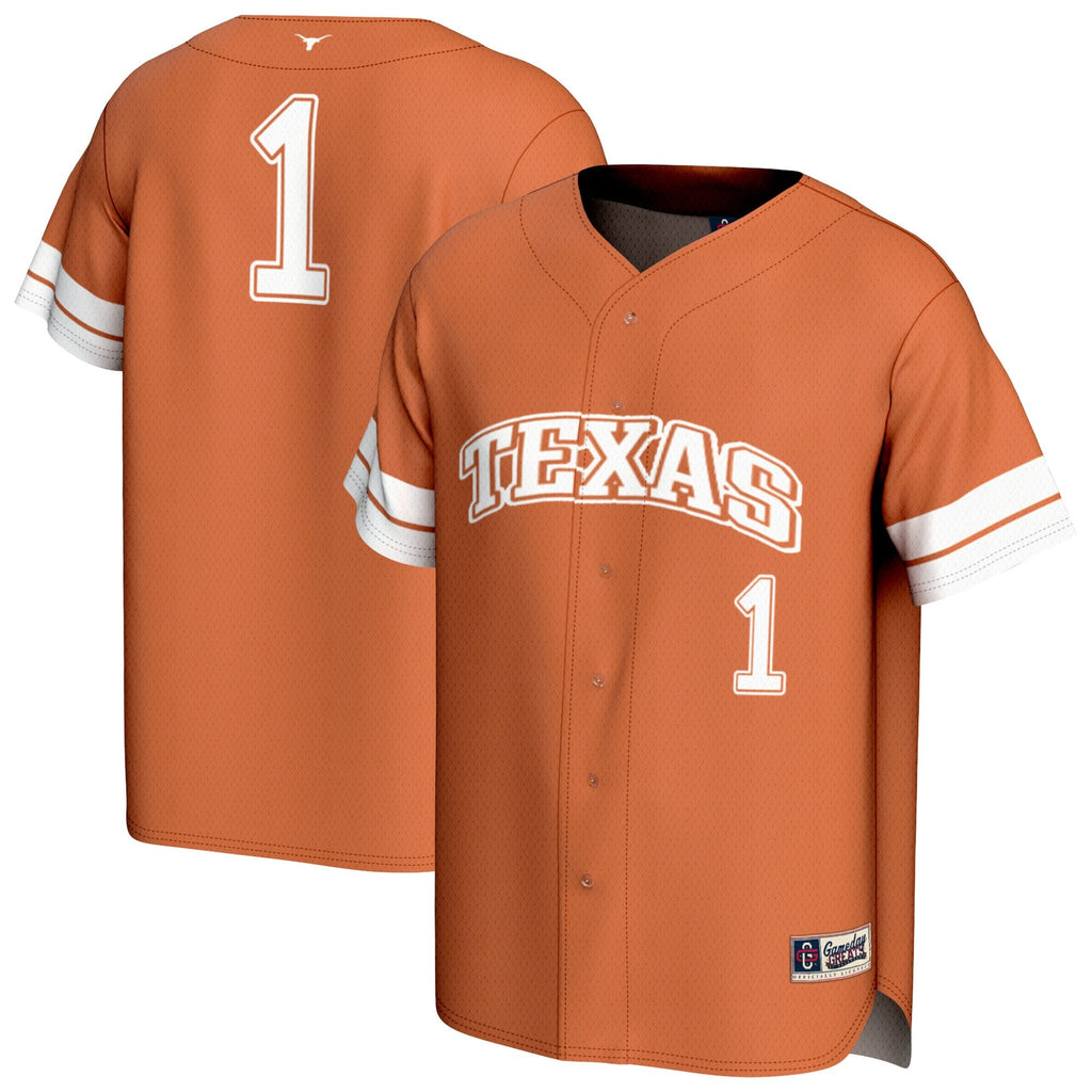 #1 Texas Longhorns Collegiate Baseball Fashion Jersey - Texas Orange