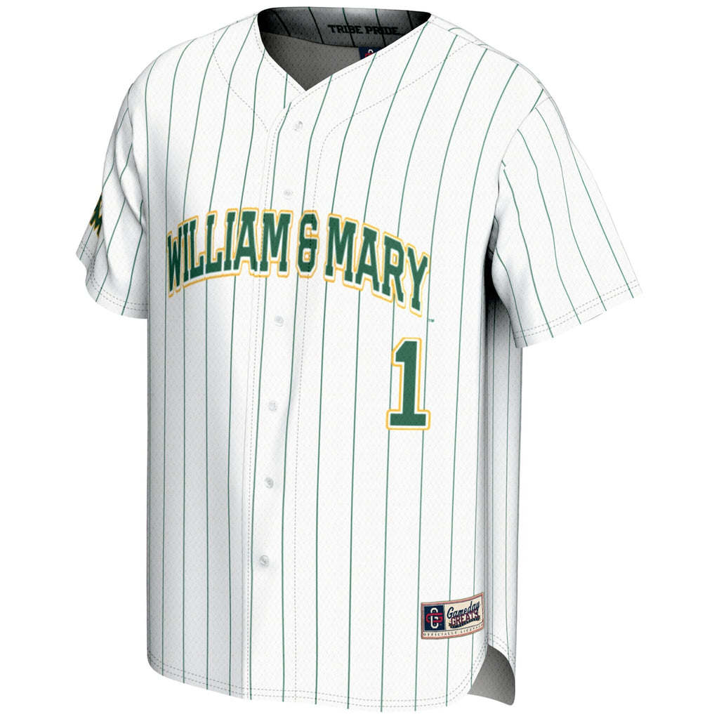 #1 William & Mary Tribe Lightweight Baseball Fashion Jersey - White